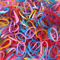 Multicolor elastic rubber bands bundled for office and home use.